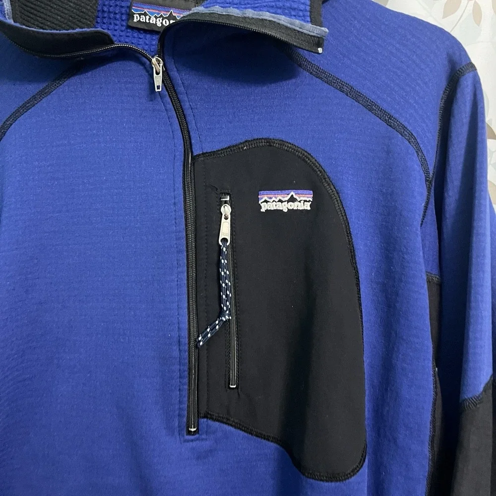 Vintage Patagonia R1 Hoody Jacket Waffle Lined Fleece Blue Full Zip Men's M